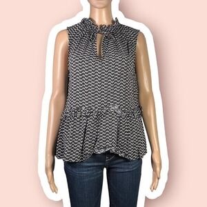 H&M Black and White Tie Neckline Babydoll Style Ruffled Top Size 12 - "Aida"